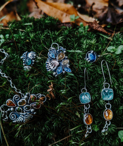 Tourmaline +Kyanite + Sterling Silver Fern Pendant