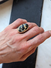 Load image into Gallery viewer, Oval White Buffalo + Gold Filled Ring - Size 6
