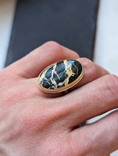 Load image into Gallery viewer, Oval White Buffalo + Gold Filled Ring - Size 6
