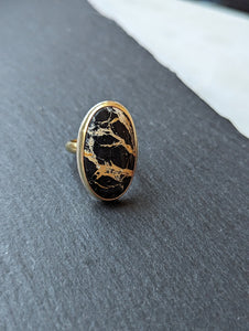 Oval White Buffalo + Gold Filled Ring - Size 6