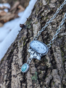 Dendritic Agate + Kyanite + Sterling Silver Snowflake Necklace