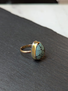 Simple Turquoise + Gold Filled Ring Size 6