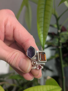 Sterling Silver + Hexagon Amethyst Ring Size 8