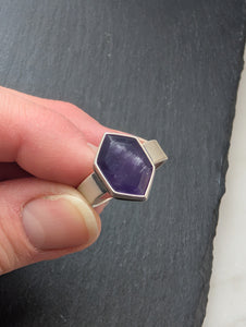 Sterling Silver + Hexagon Amethyst Ring Size 8