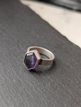 Load image into Gallery viewer, Sterling Silver + Hexagon Amethyst Ring Size 8
