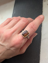 Load image into Gallery viewer, Sterling Silver + Emerald Cut Beer Quartz Ring Size 7.75
