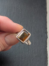 Load image into Gallery viewer, Sterling Silver + Emerald Cut Beer Quartz Ring Size 7.75
