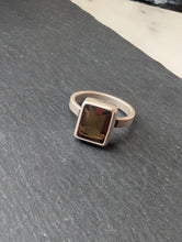 Load image into Gallery viewer, Sterling Silver + Emerald Cut Beer Quartz Ring Size 7.75
