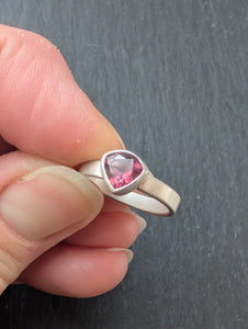 Sterling Silver + Trillion Cut Pink Tourmaline Pinky Ring Size 3.5