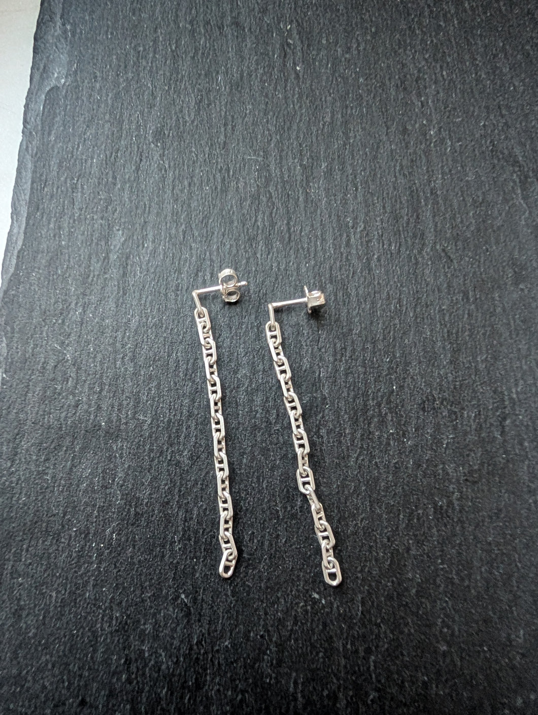 Simple Sterling Silver Anchor Chain Dangle Earrings