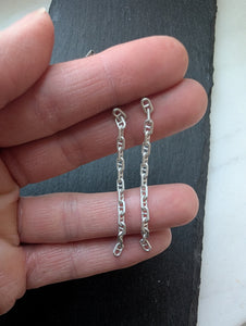 Simple Sterling Silver Anchor Chain Dangle Earrings