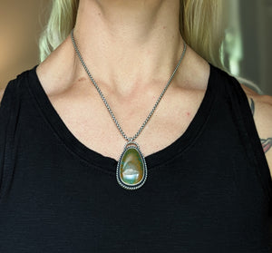 Deep Brown and Green Hubei + Sterling Silver Necklace