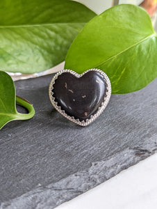 Black Heart + Sterling Silver Ring in Gallery Wire - Size 10