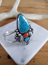 Load image into Gallery viewer, The Flourishing Collection - Turquoise, Bamboo Coral and Sterling Silver Cuff
