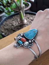 Load image into Gallery viewer, The Flourishing Collection - Turquoise, Bamboo Coral and Sterling Silver Cuff
