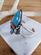 Load image into Gallery viewer, The Flourishing Collection - Turquoise, Bamboo Coral and Sterling Silver Cuff
